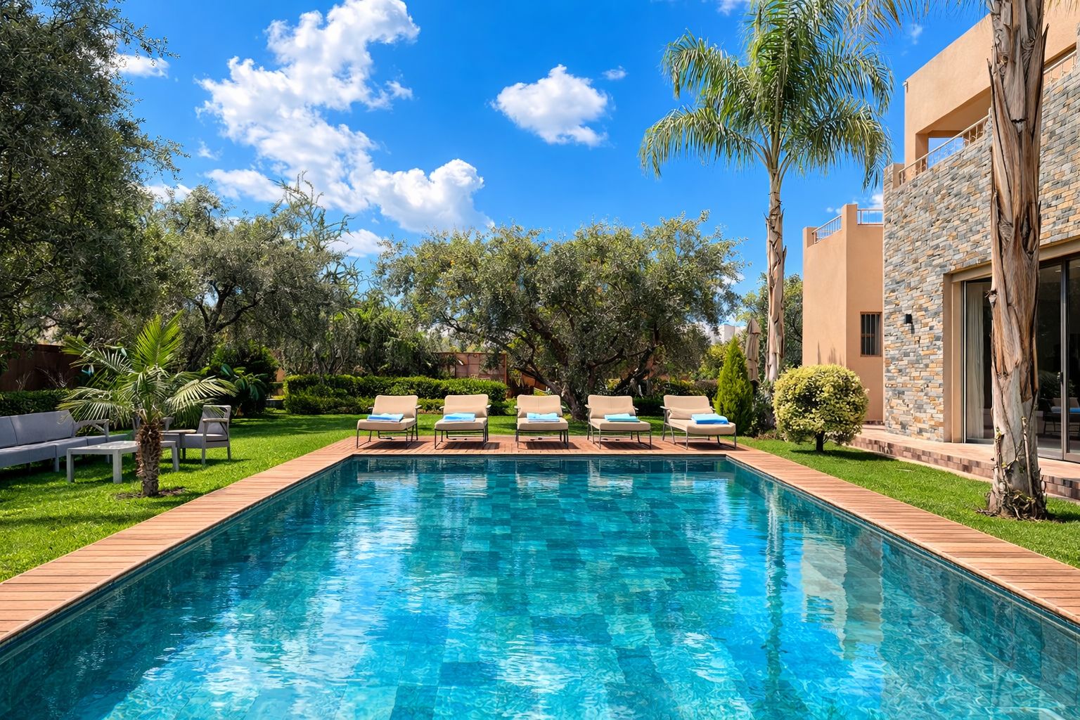 Piscine et jardin d'oliviers